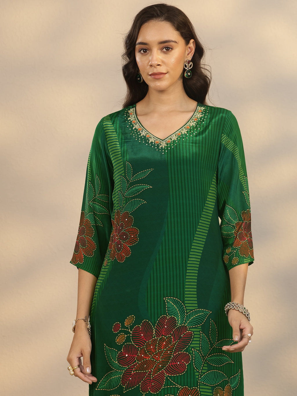 Libas Green Printed Crepe Straight Suit Set With Dupatta