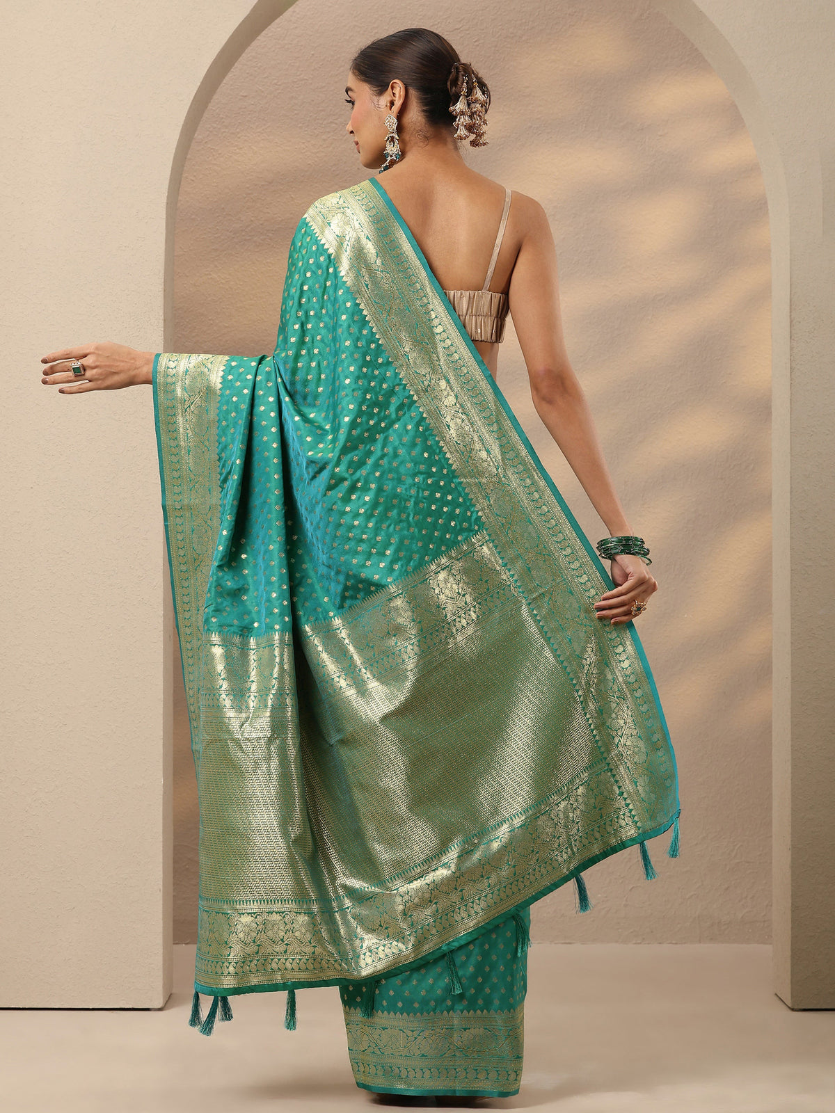 Libas Blue Woven Design Silk Blend Saree With Unstitched Blouse Piece