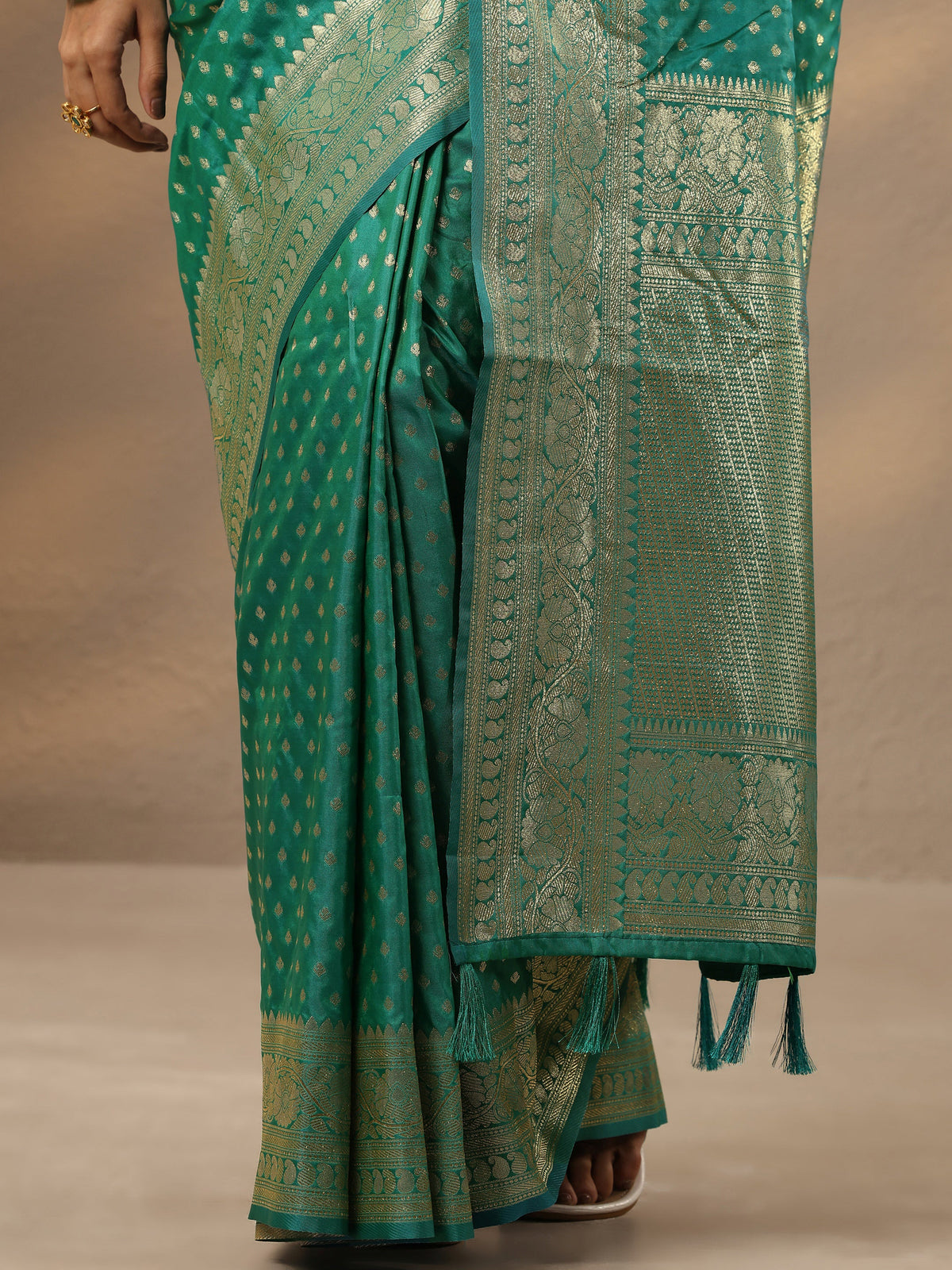 Libas Blue Woven Design Silk Blend Saree With Unstitched Blouse Piece