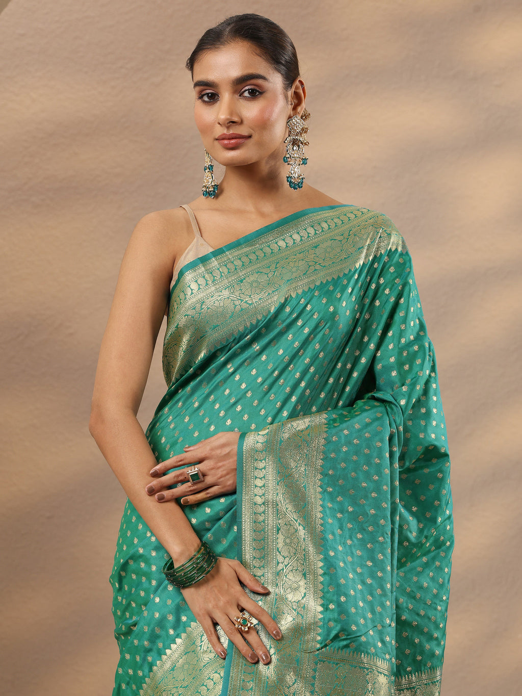 Libas Blue Woven Design Silk Blend Saree With Unstitched Blouse Piece