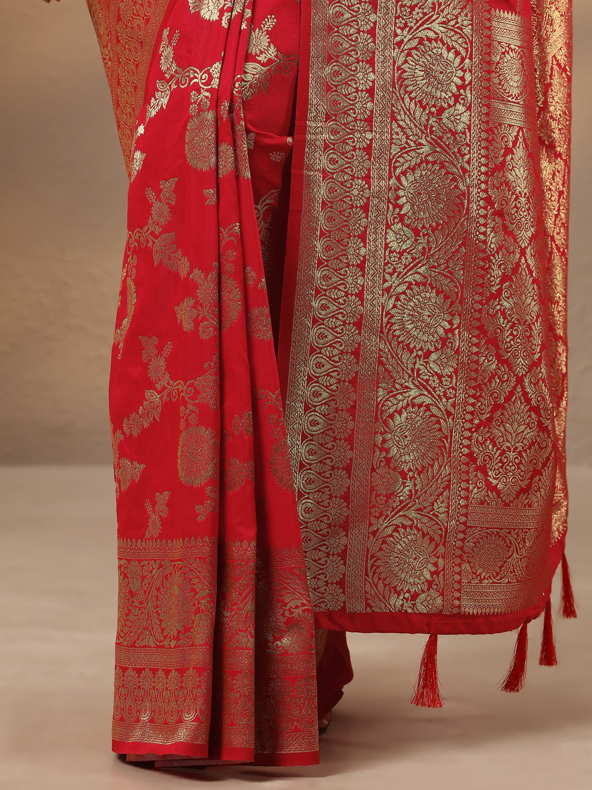 Libas Red Woven Design Silk Blend Saree With Unstitched Blouse Piece