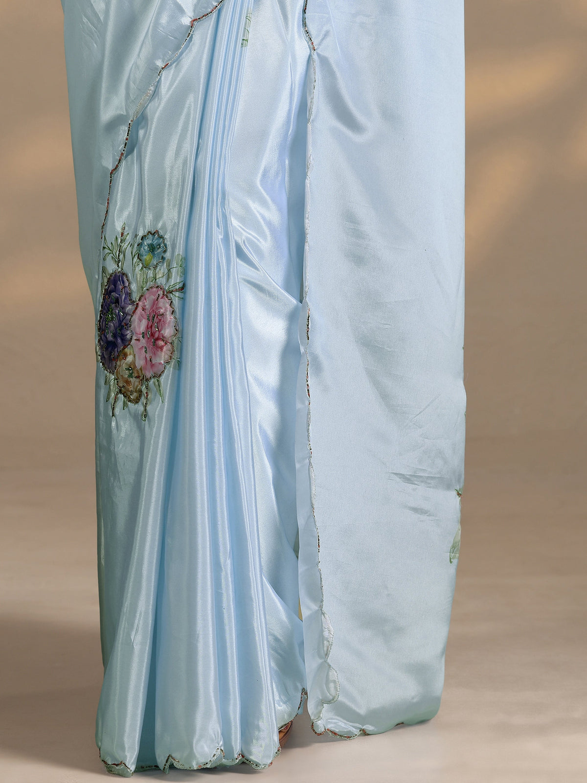 Libas Blue Printed Silk Blend Saree With Unstitched Blouse Piece
