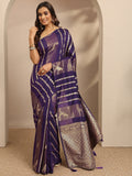 Libas Purple Woven Design Banarsi Silk Blend Saree With Unstitched Blouse Piece