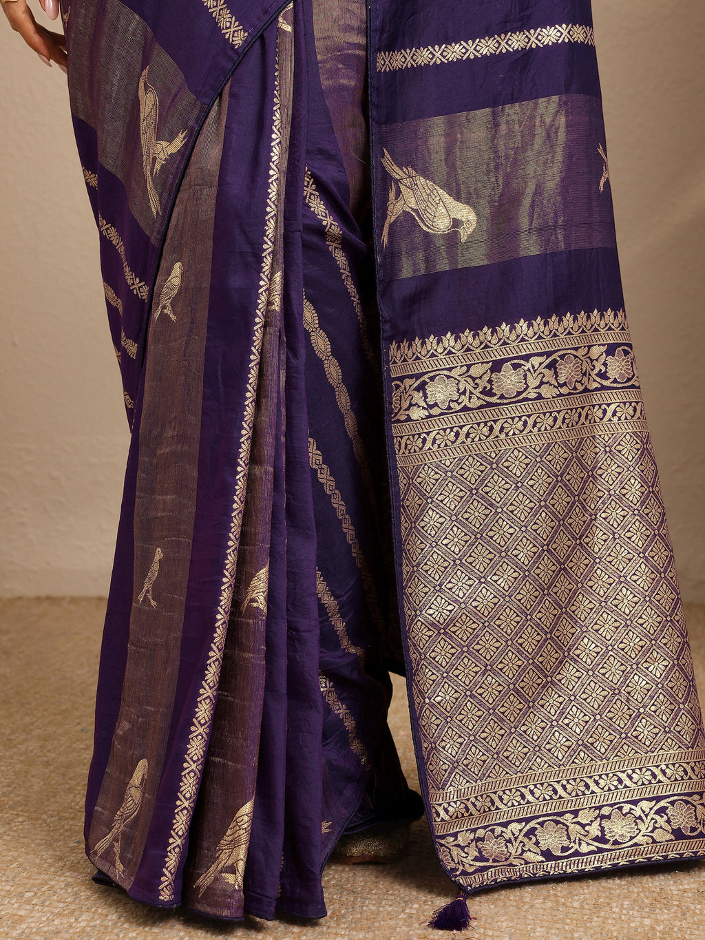 Libas Purple Woven Design Banarsi Silk Blend Saree With Unstitched Blouse Piece