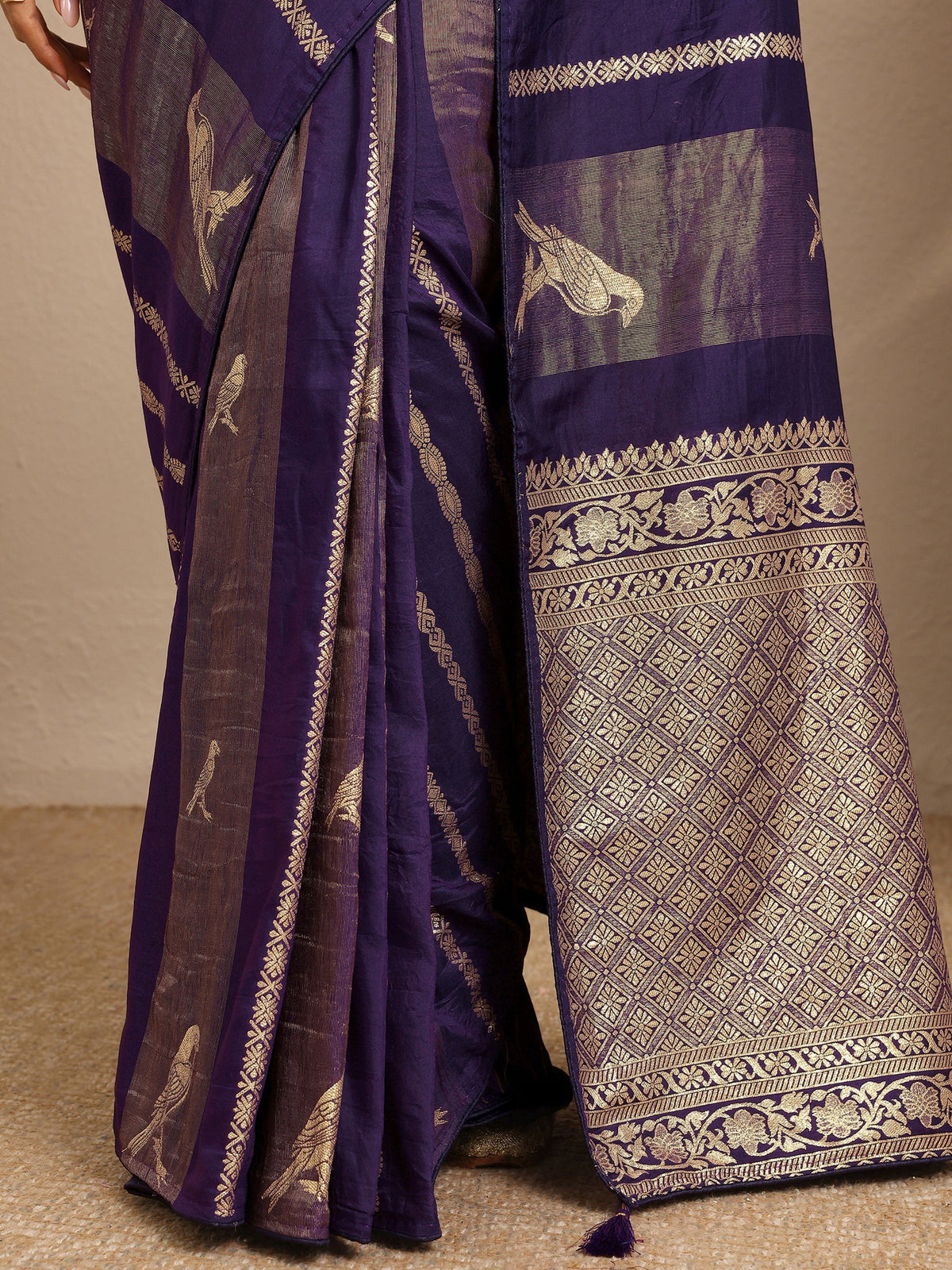 Libas Purple Woven Design Banarsi Silk Blend Saree With Unstitched Blouse Piece