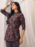 Libas Burgundy Printed Silk Blend Straight Short Kurti