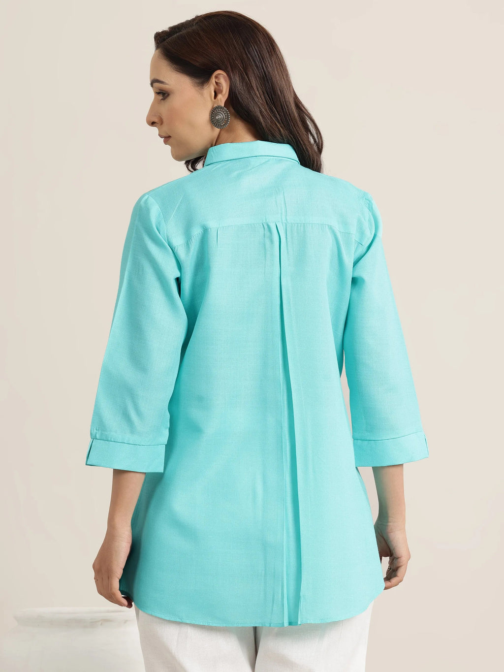 Libas Blue Printed Cotton Blend Straight Short Kurti