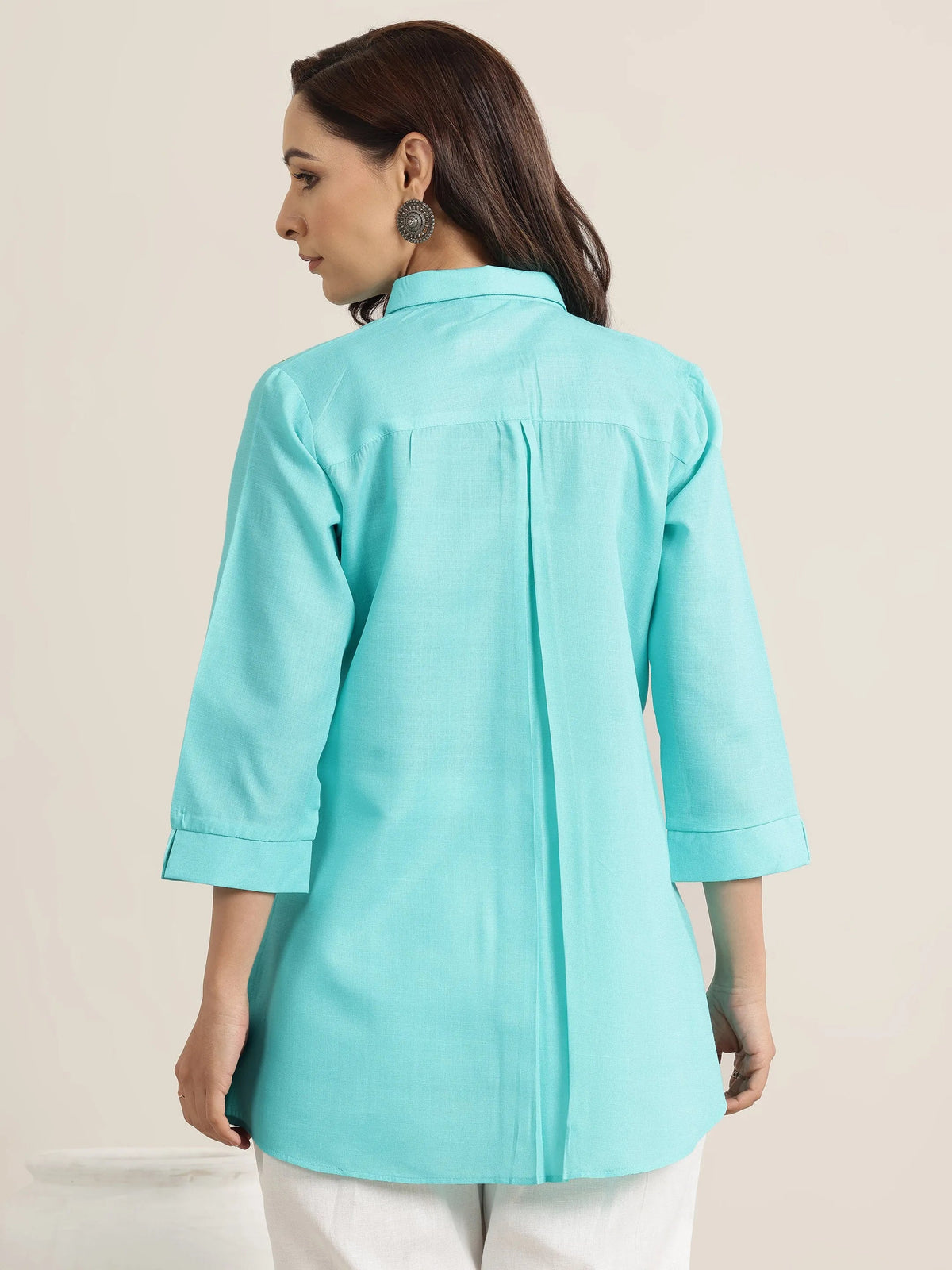 Libas Blue Printed Cotton Blend Straight Short Kurti