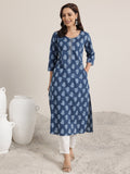 Libas Blue Printed Cotton Straight Kurta