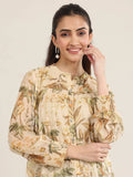 Libas Beige Printed Chiffon Straight Short Kurti