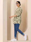 Libas Beige Printed Silk Blend Straight Short Kurti