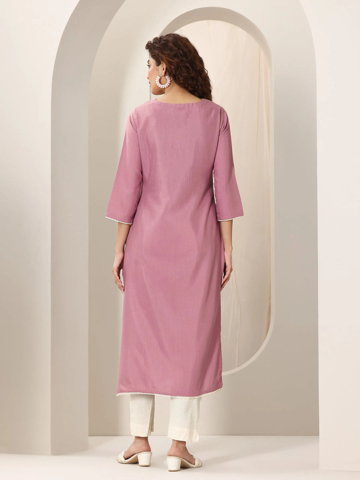 Libas Pink Yoke Design Rayon Straight Kurta