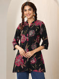 Libas Black Printed Silk Blend Straight Short Kurti