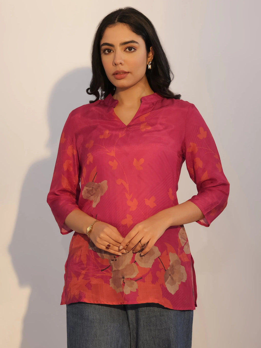 Libas Red Printed Silk Blend Tunic