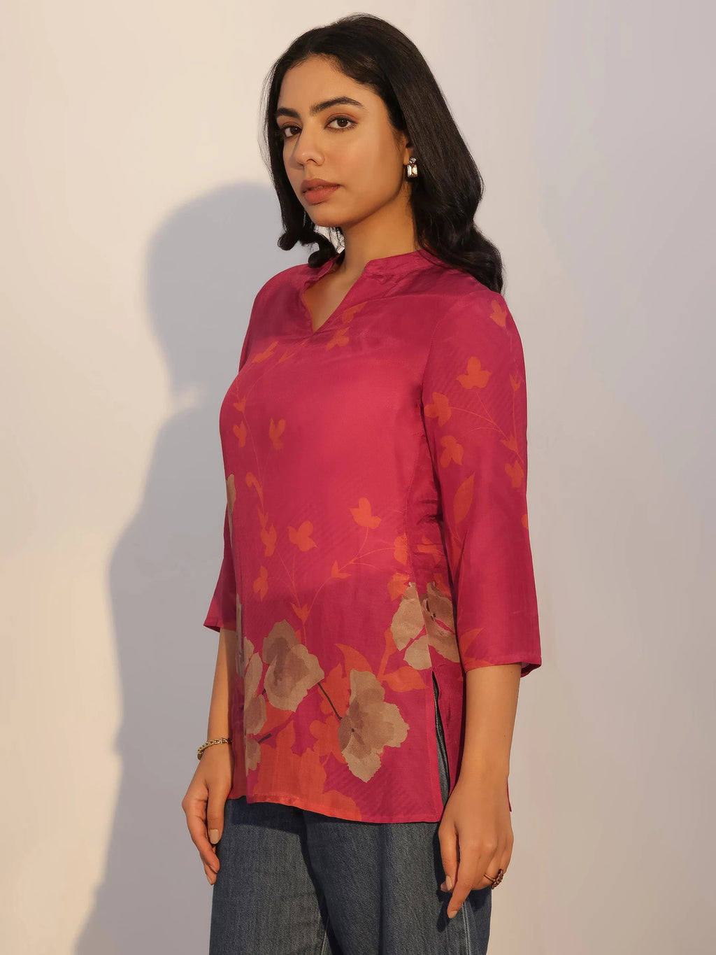 Libas Red Printed Silk Blend Tunic