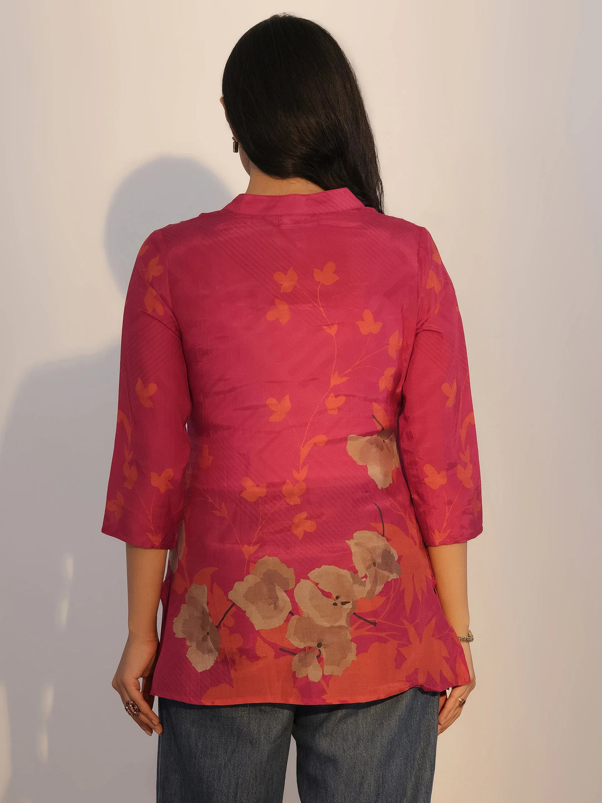Libas Red Printed Silk Blend Tunic