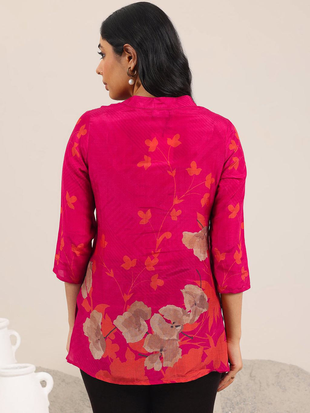 Libas Red Printed Silk Blend Straight Tunic