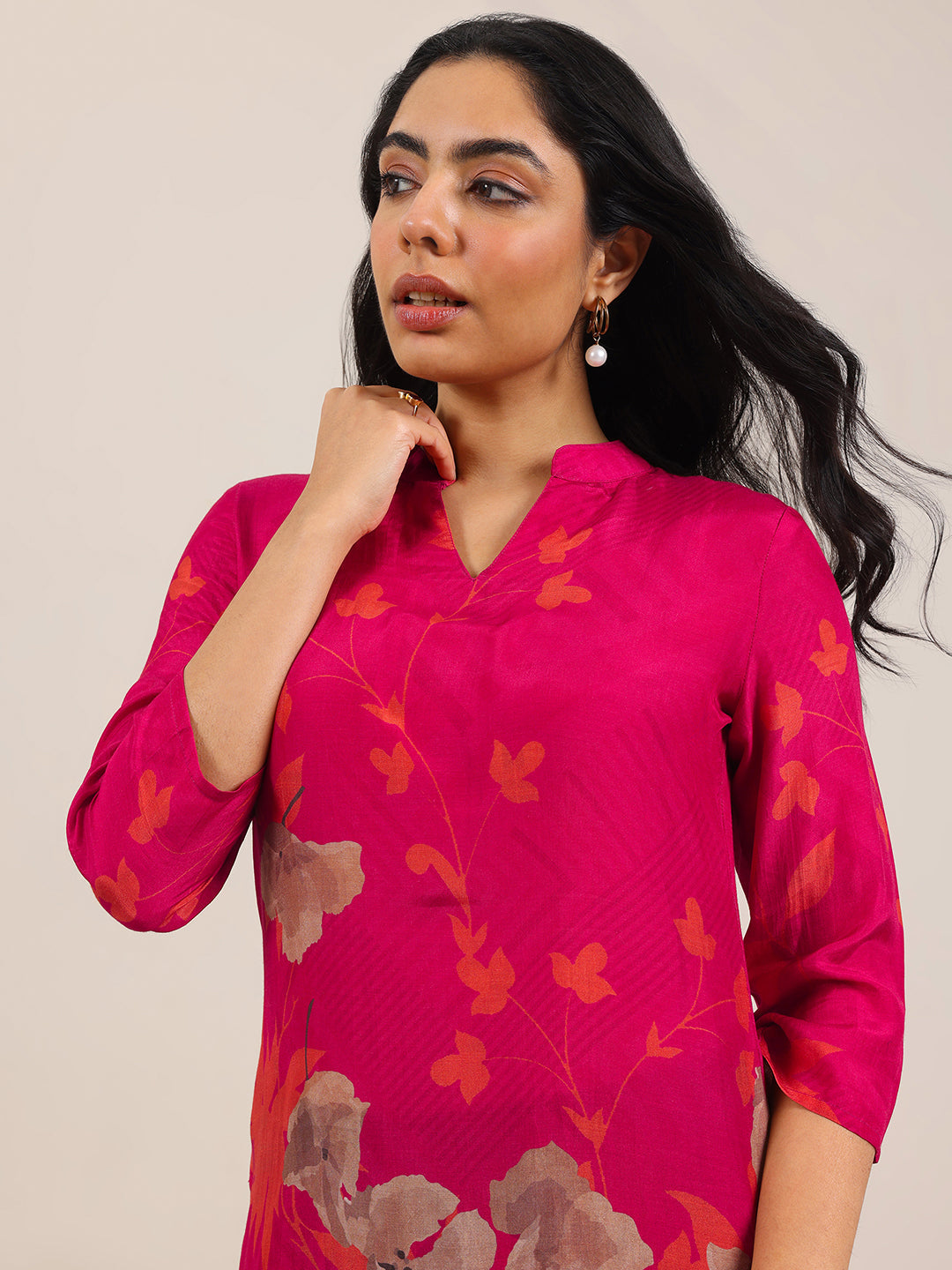Libas Red Printed Silk Blend Straight Tunic