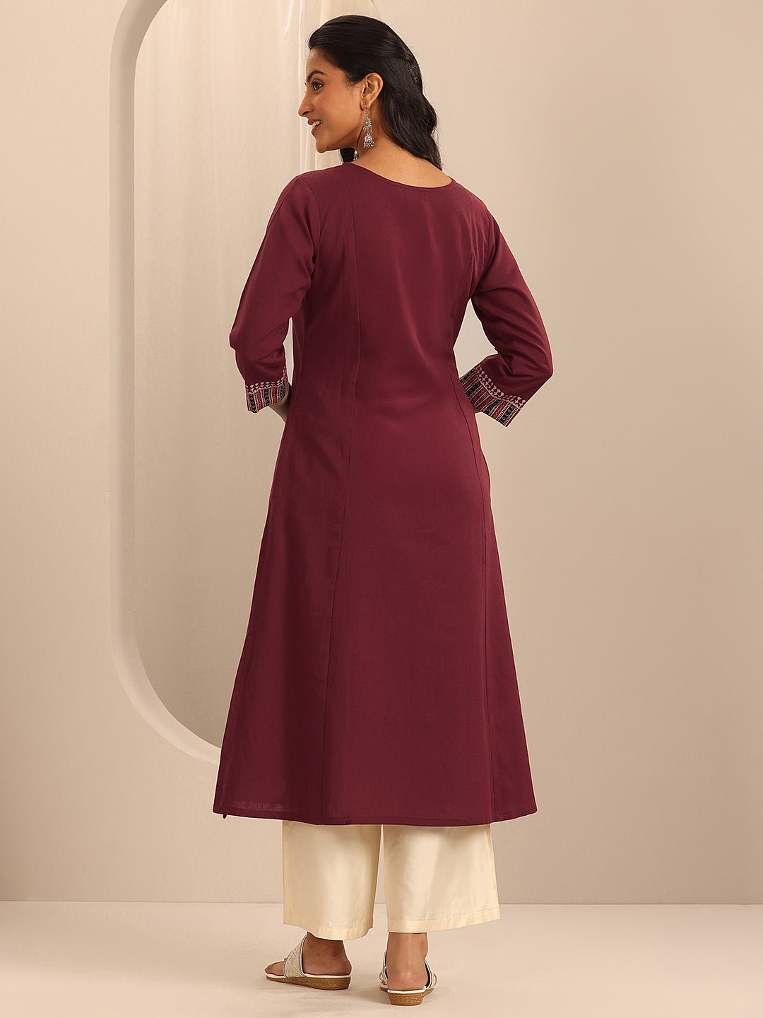 Libas Maroon Printed Cotton Blend A-Line Kurta