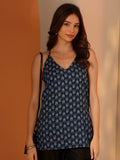 Libas Navy blue Printed Cotton Straight Short Kurti