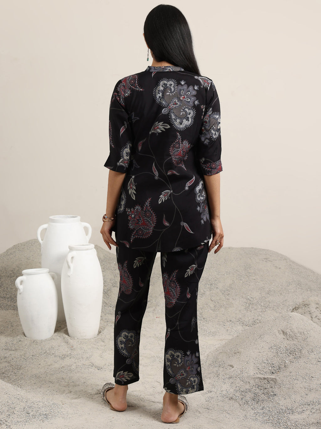 Libas Black Printed Silk Blend Co-Ords