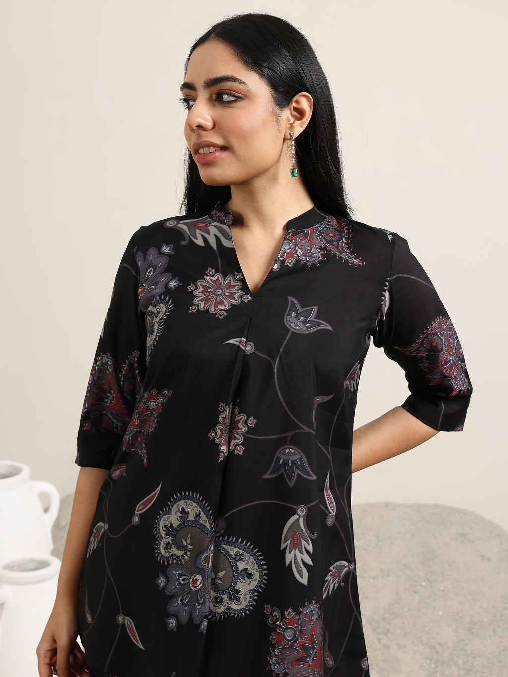 Libas Black Printed Silk Blend Co-Ords