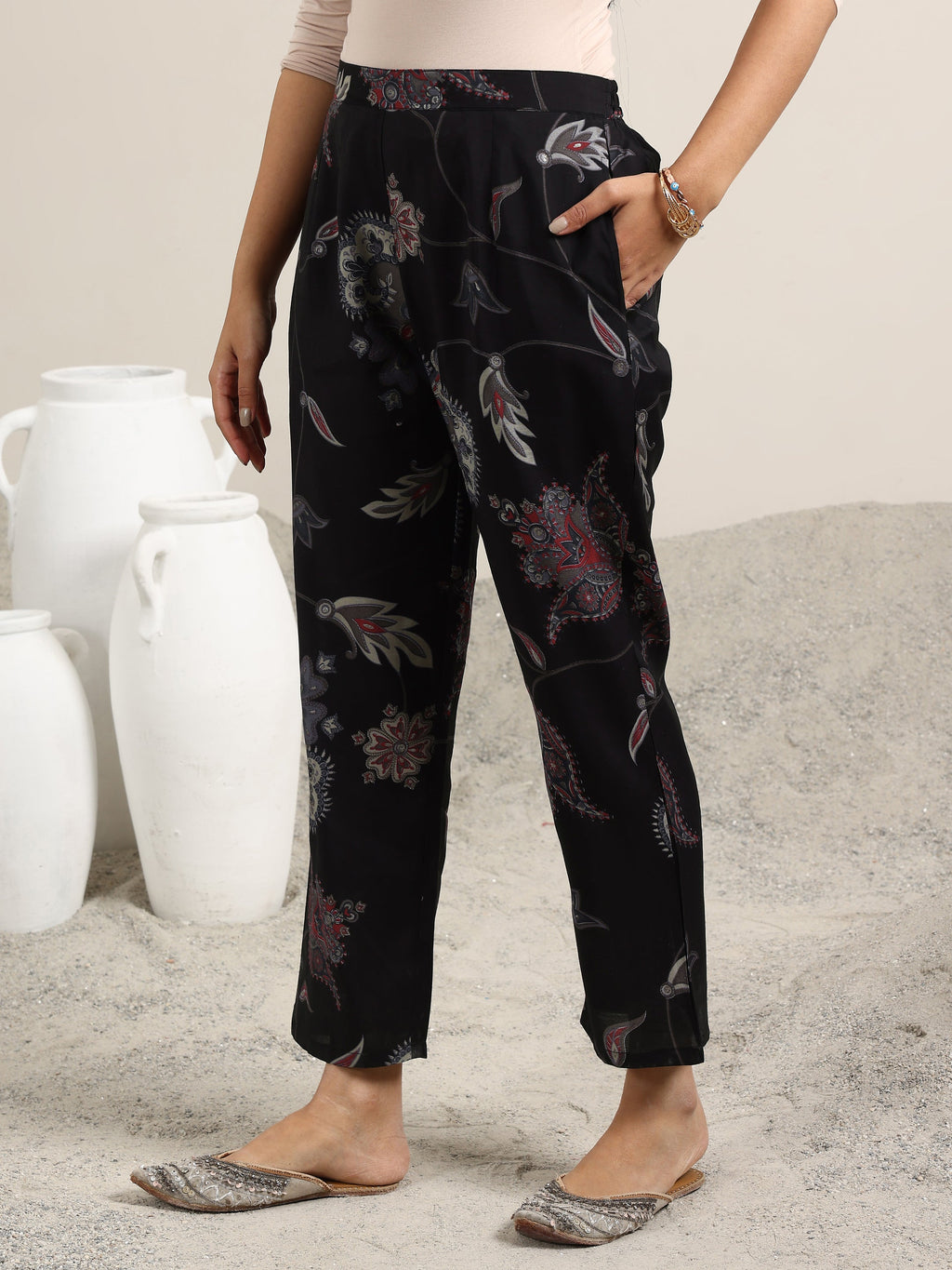 Libas Black Printed Silk Blend Co-Ords