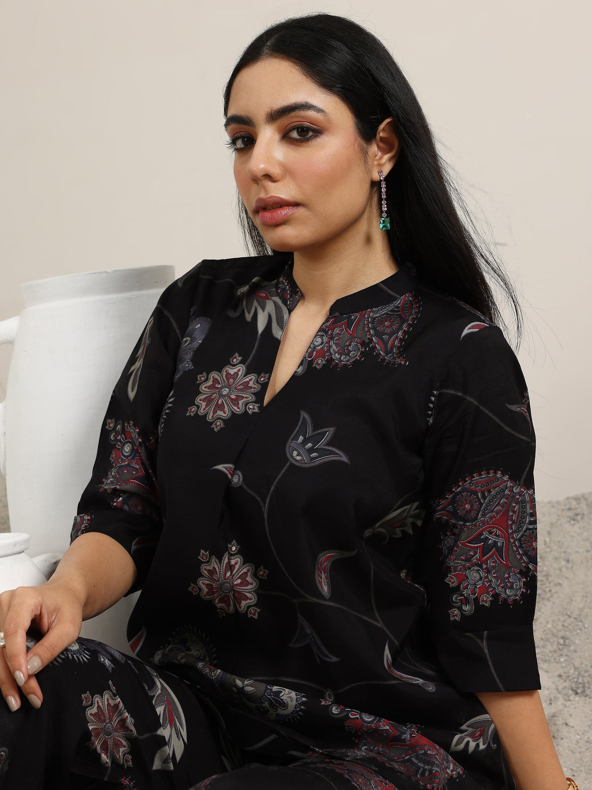 Libas Black Printed Silk Blend Co-Ords
