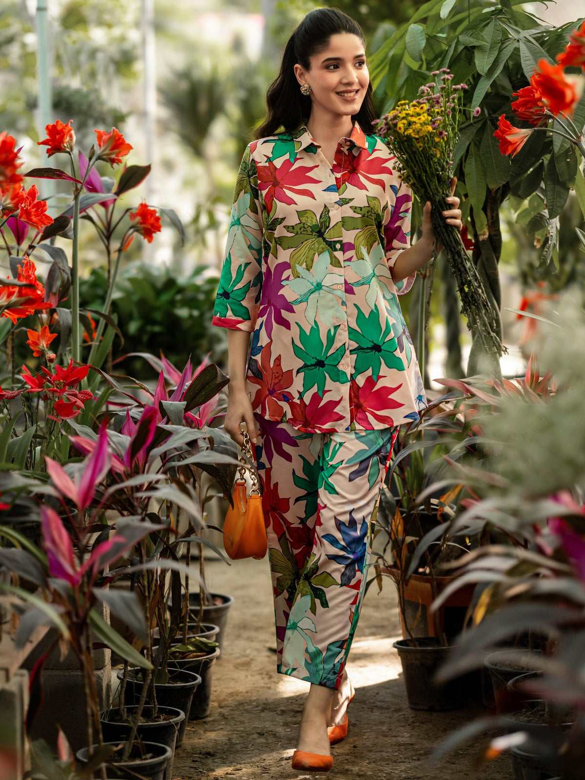 Libas Peach Printed Cotton Co ord sets