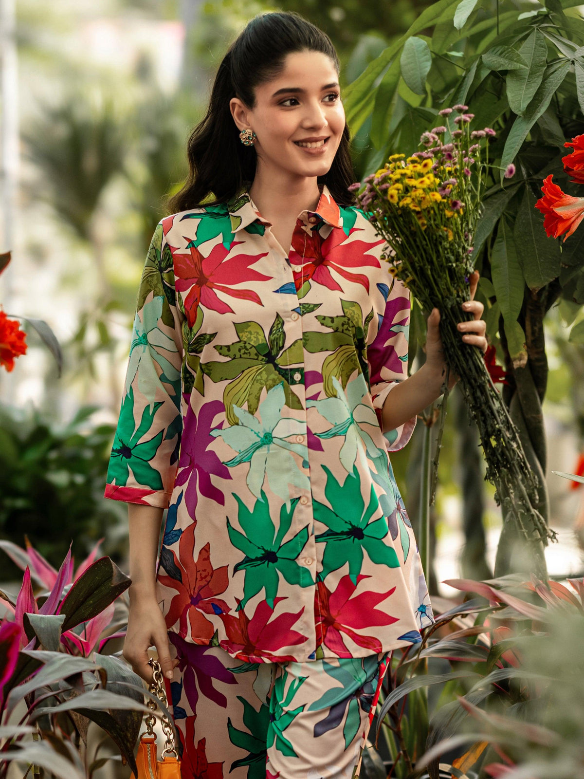 Libas Peach Printed Cotton Co ord sets