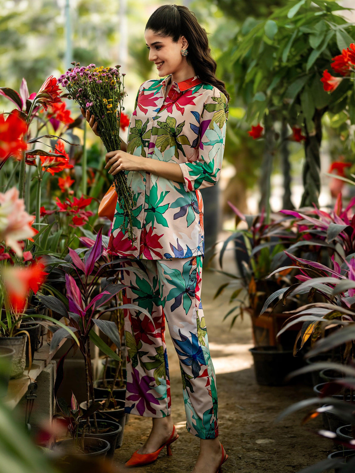 Libas Peach Printed Cotton Co ord sets