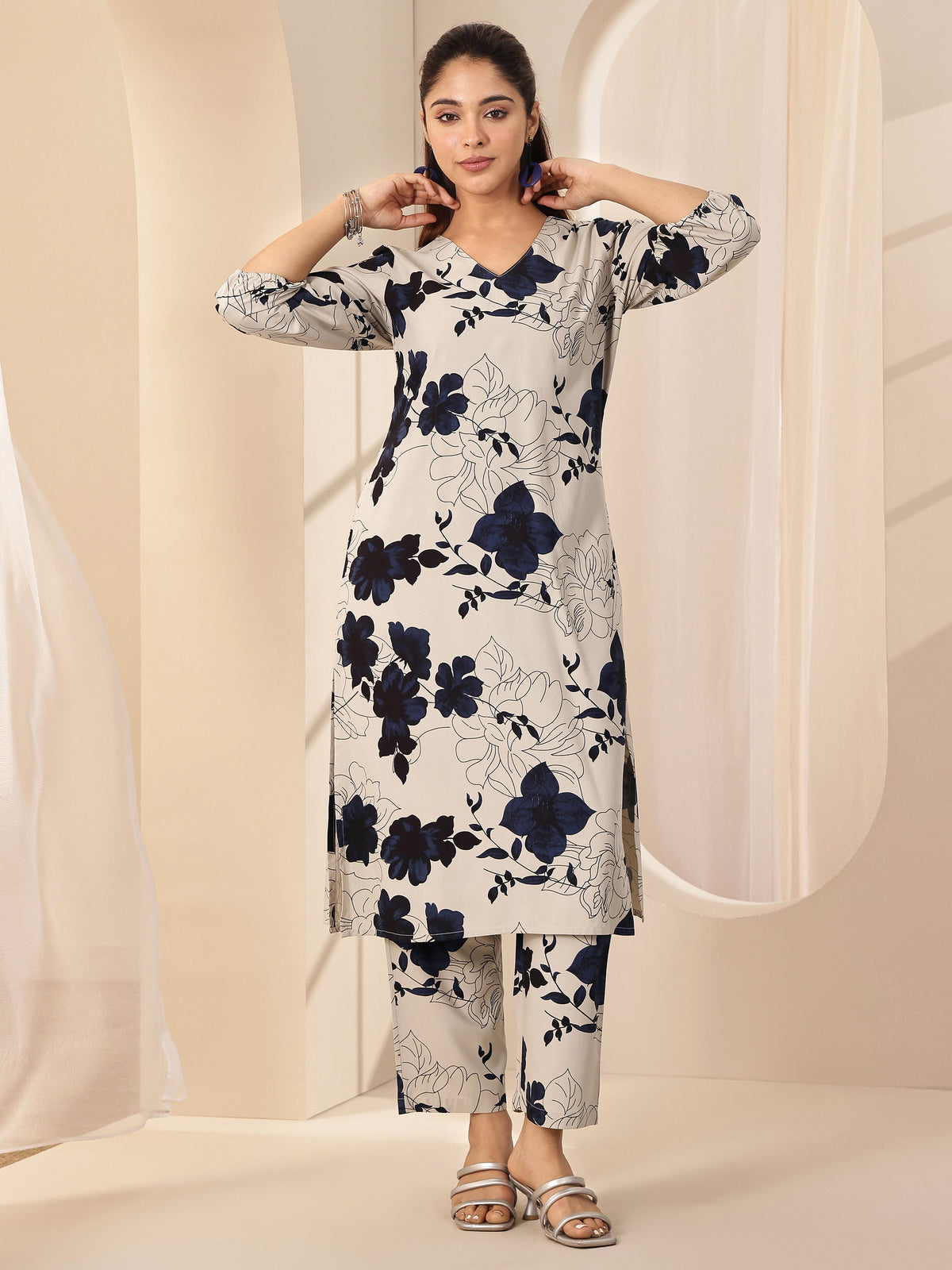 Libas Grey Printed Rayon Co-Ord Sets