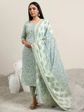 Libas Blue Printed Cotton Straight Suit With Dupatta