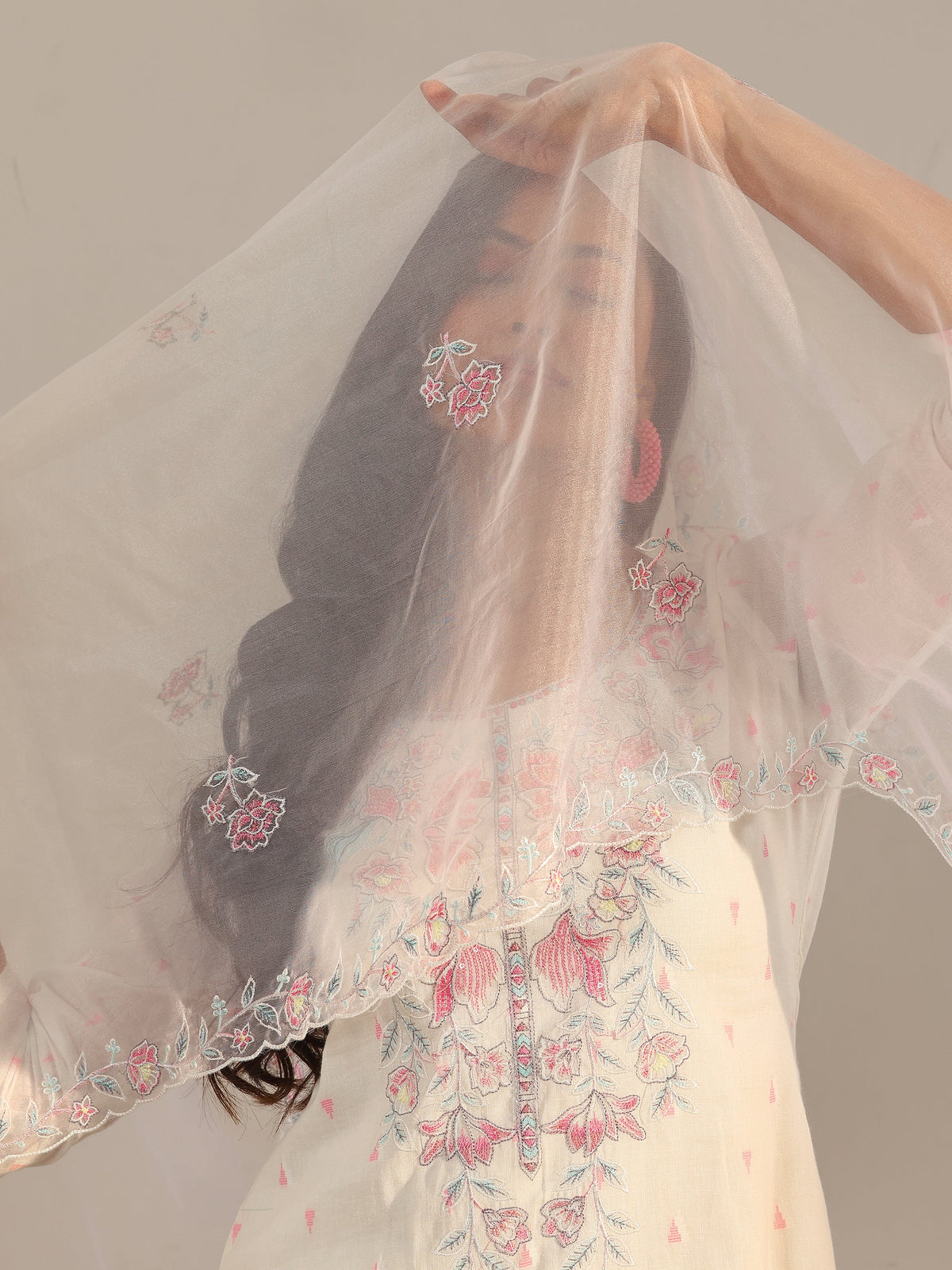 Libas Off White Embroidered Cotton Straight Suit With Dupatta