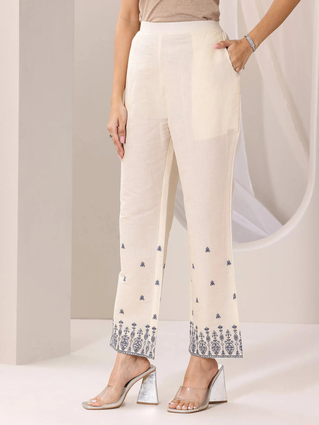 Libas Off White Embroidered Cotton Straight Suit Set With Dupatta