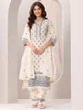 Libas Off White Embroidered Cotton Straight Suit Set With Dupatta