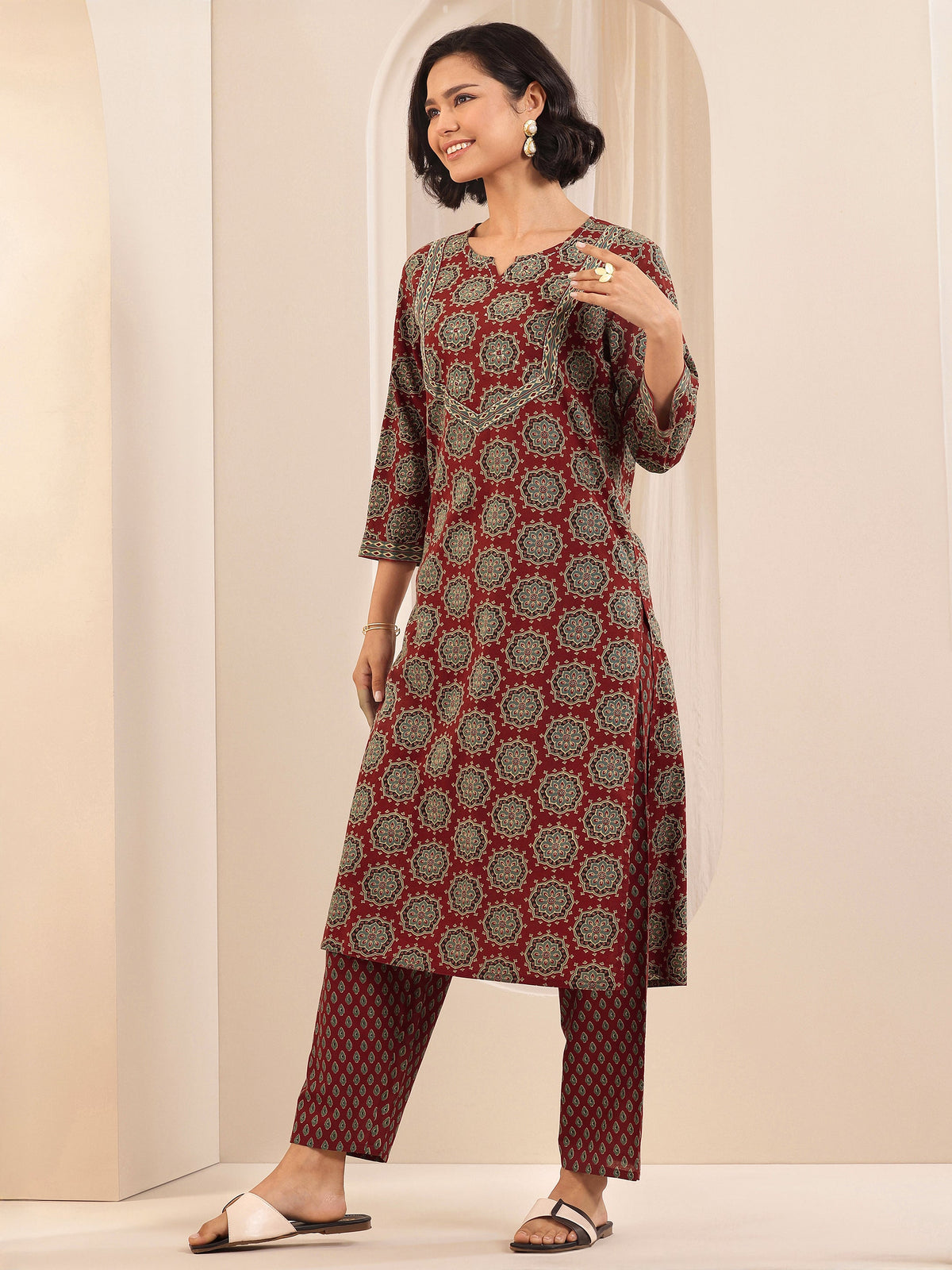 Libas Rust Printed Cotton Straight Suit Sets With Dupatta