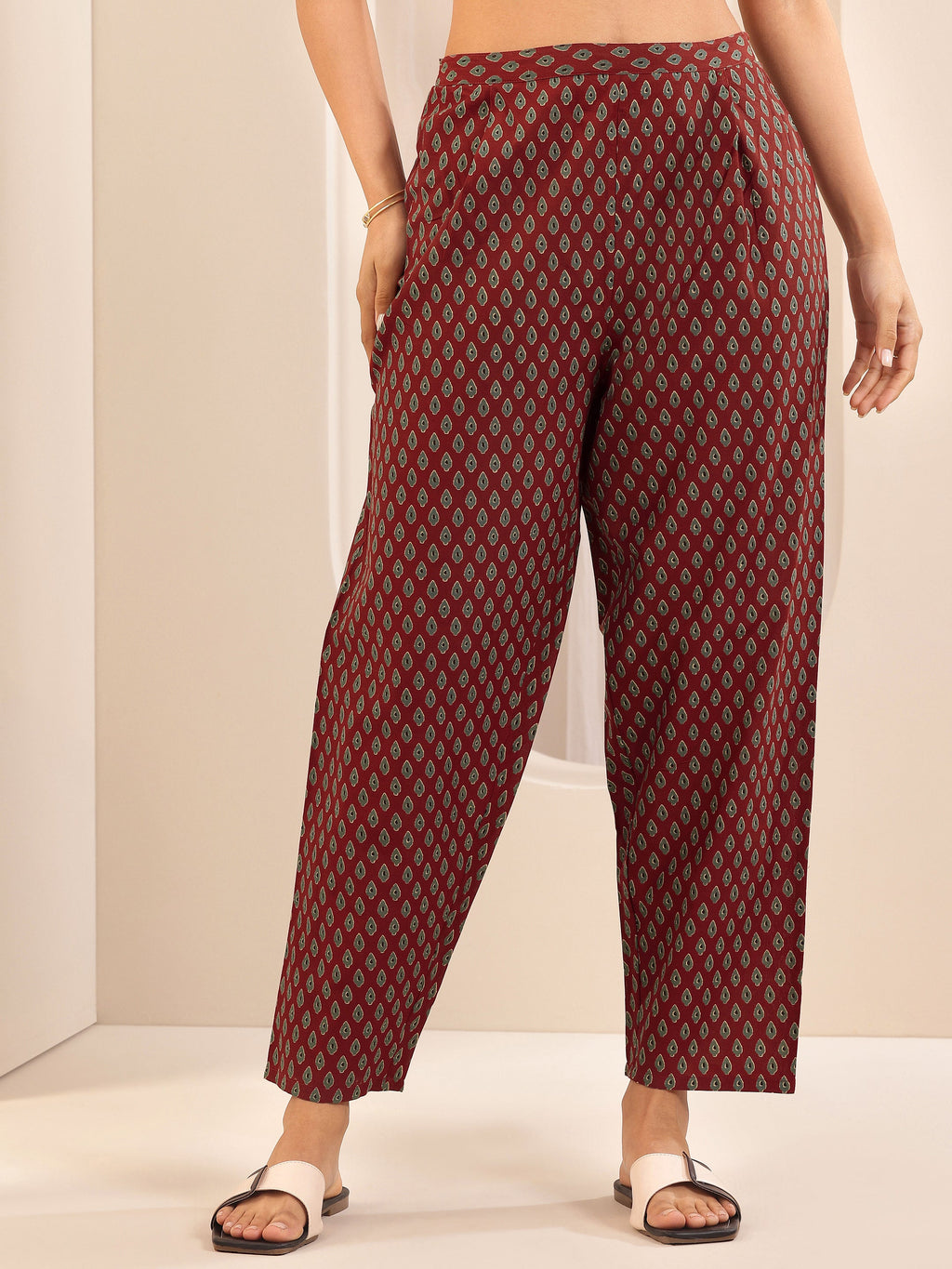 Libas Rust Printed Cotton Straight Suit Sets With Dupatta