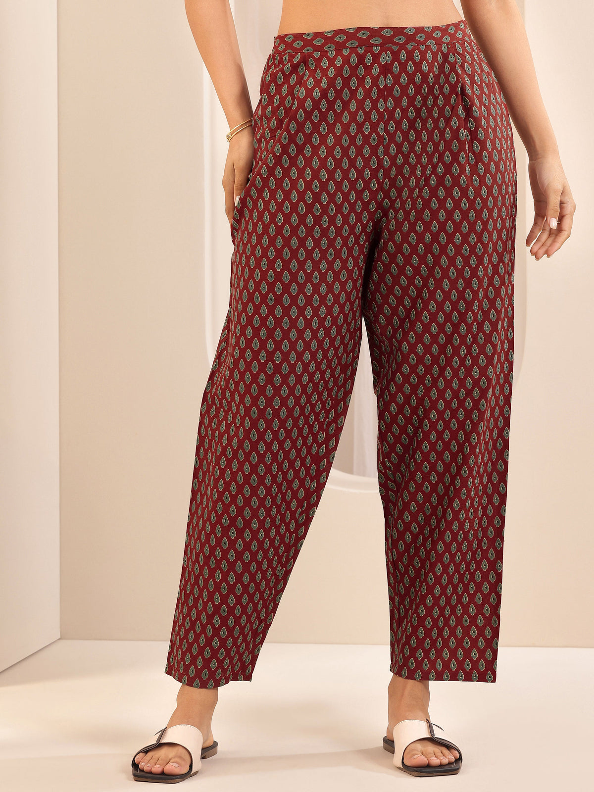 Libas Rust Printed Cotton Straight Suit Sets With Dupatta