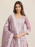 Libas Mauve Woven Design Chanderi Silk Straight  Suits With Dupatta