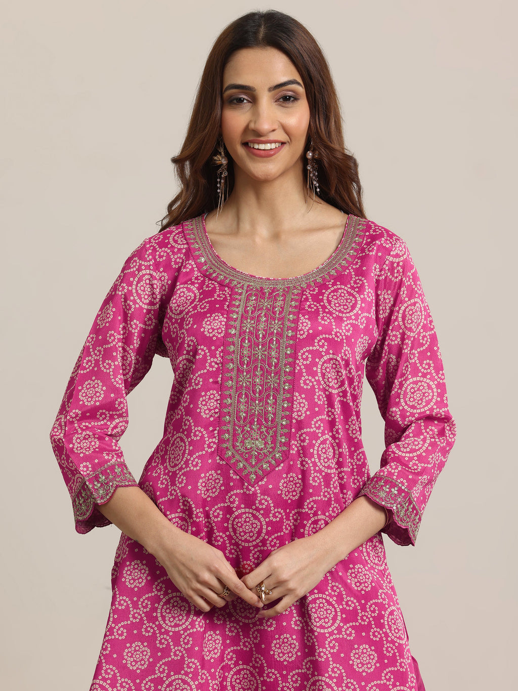 Libas Pink Printed Chinon Straight Suit Set With Dupatta