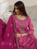 Libas Pink Printed Chinon Straight Suit Set With Dupatta