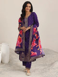 Libas Purple Woven Design Silk Blend Straight Suit With Dupatta