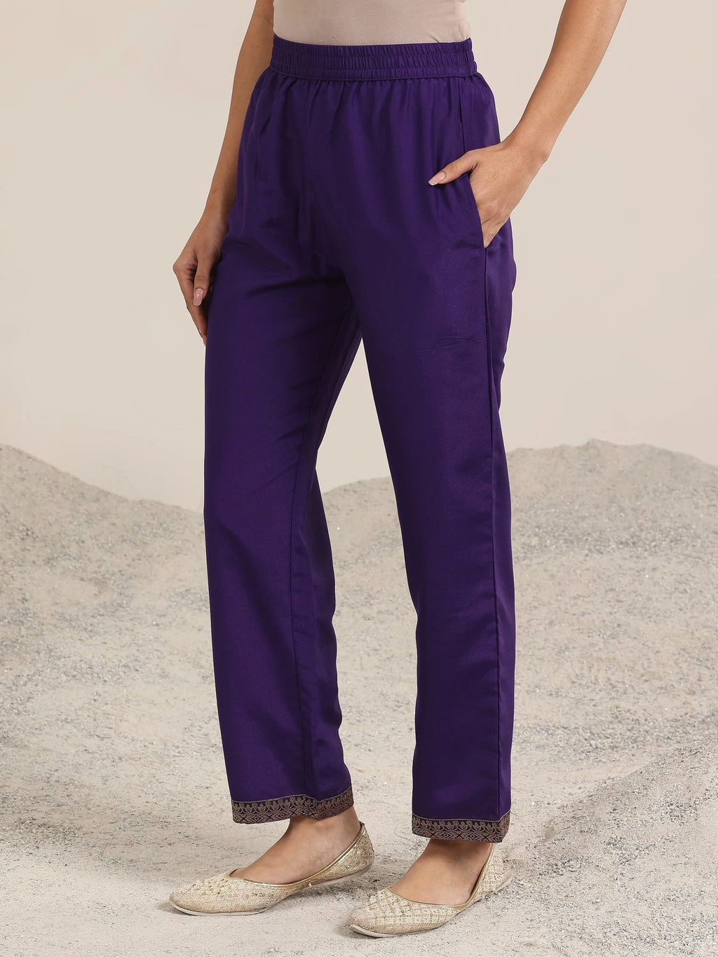Libas Purple Woven Design Silk Blend Straight Suit With Dupatta