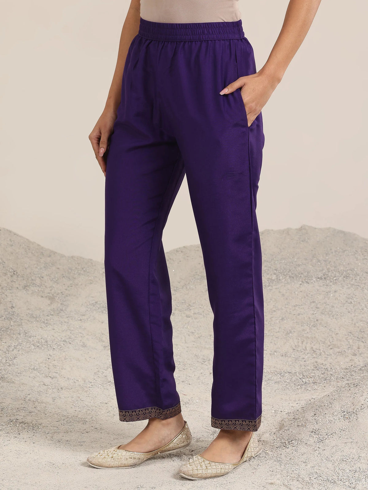 Libas Purple Woven Design Silk Blend Straight Suit With Dupatta