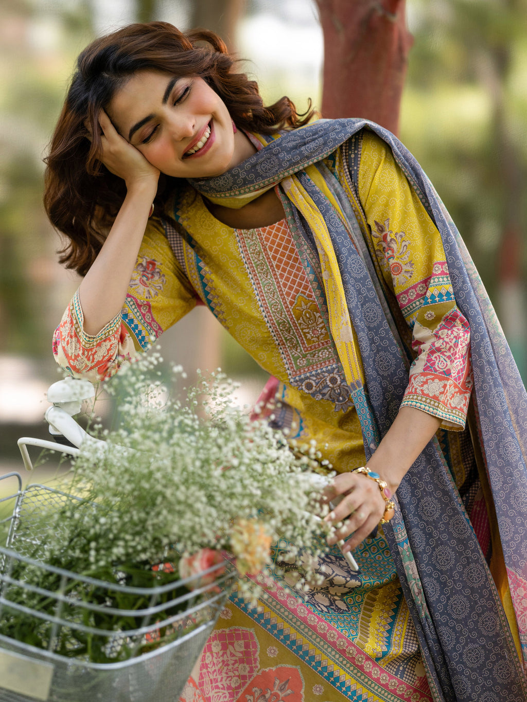 Libas Yellow Printed Cotton Straight Suit Set With Dupatta