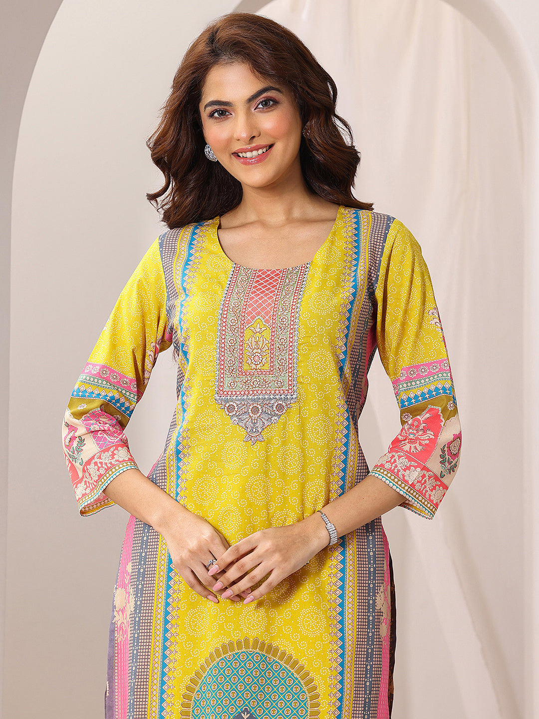 Libas Yellow Printed Cotton Straight Suit Set With Dupatta