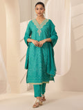 Libas Turquoise Blue Printed Cotton Straight Suit Sets With Dupatta