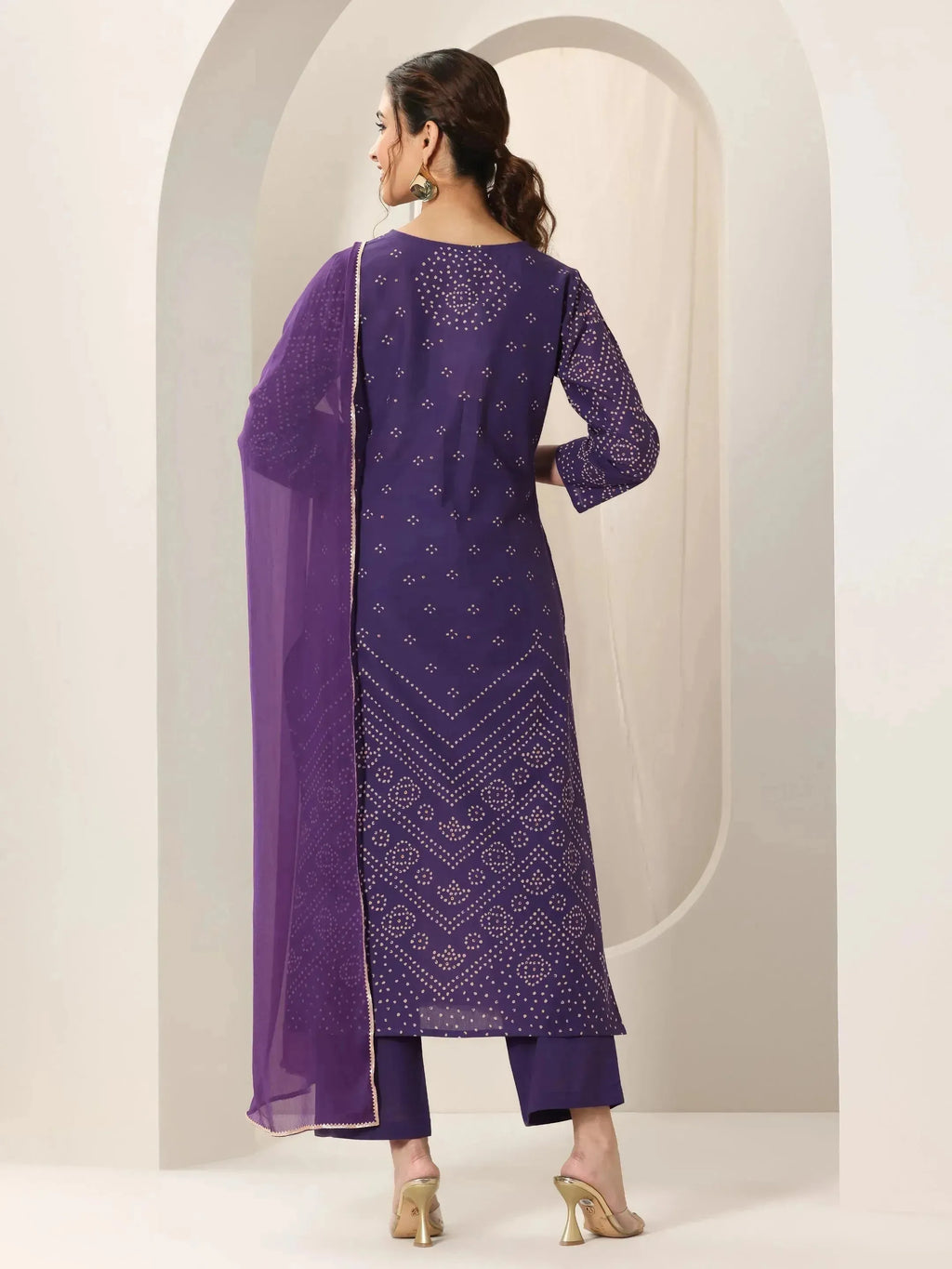 Libas Purple Printed Cotton Straight Suit Set With Dupatta