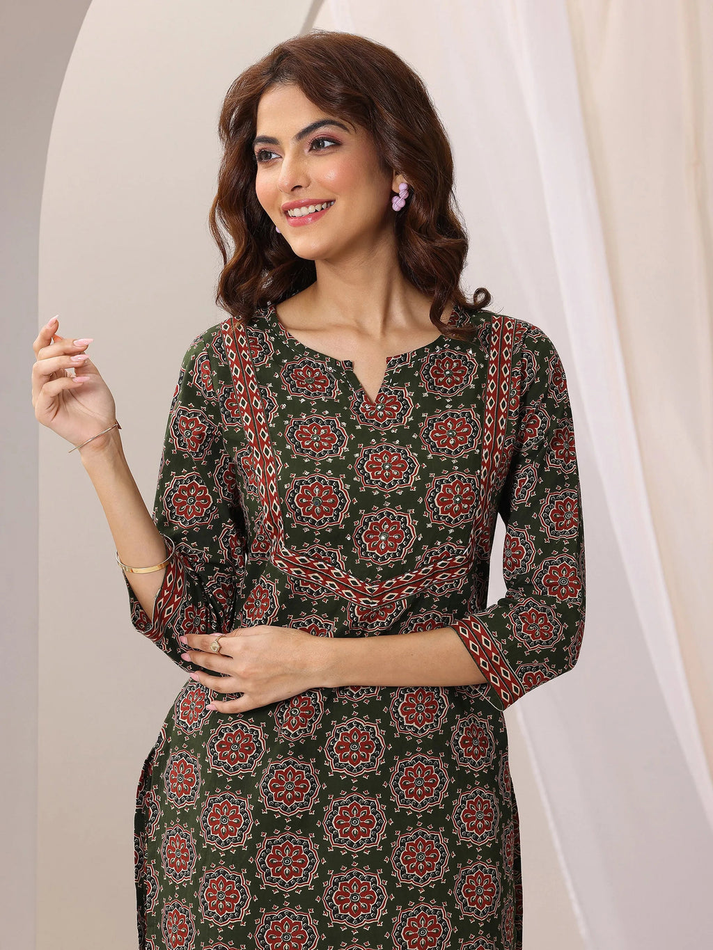Libas Green Printed Cotton Straight Suit Set With Dupatta